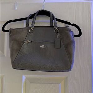 Coach Gray Pebbled Leather Satchel with Suede Sides Silver Hardware
